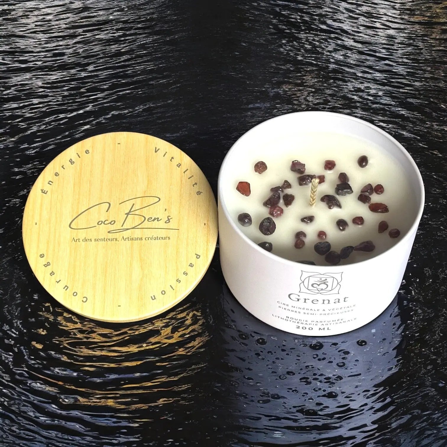 Bougie Lithothérapie - Grenat - 200 ML - CocoBen's